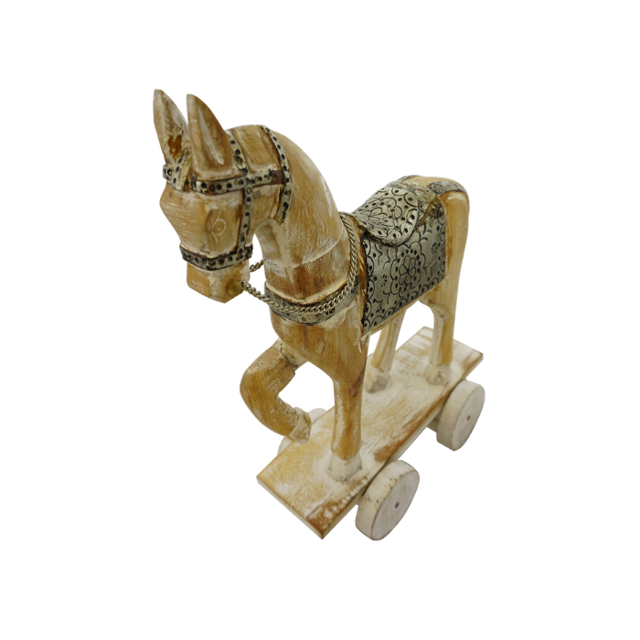 Accesorio decorativo Caballo hindú de madera con ruedas